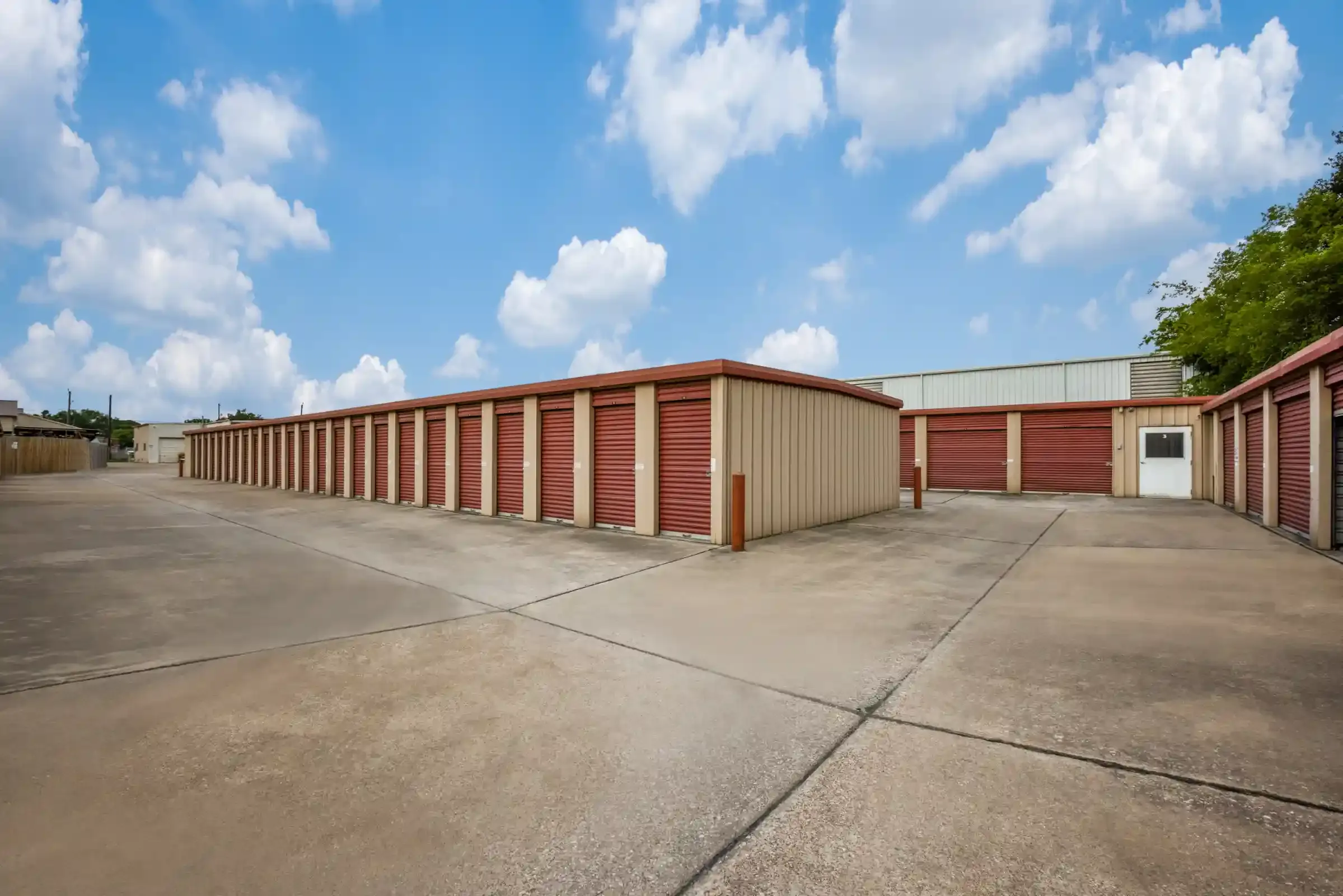 row of storage units with drive up access