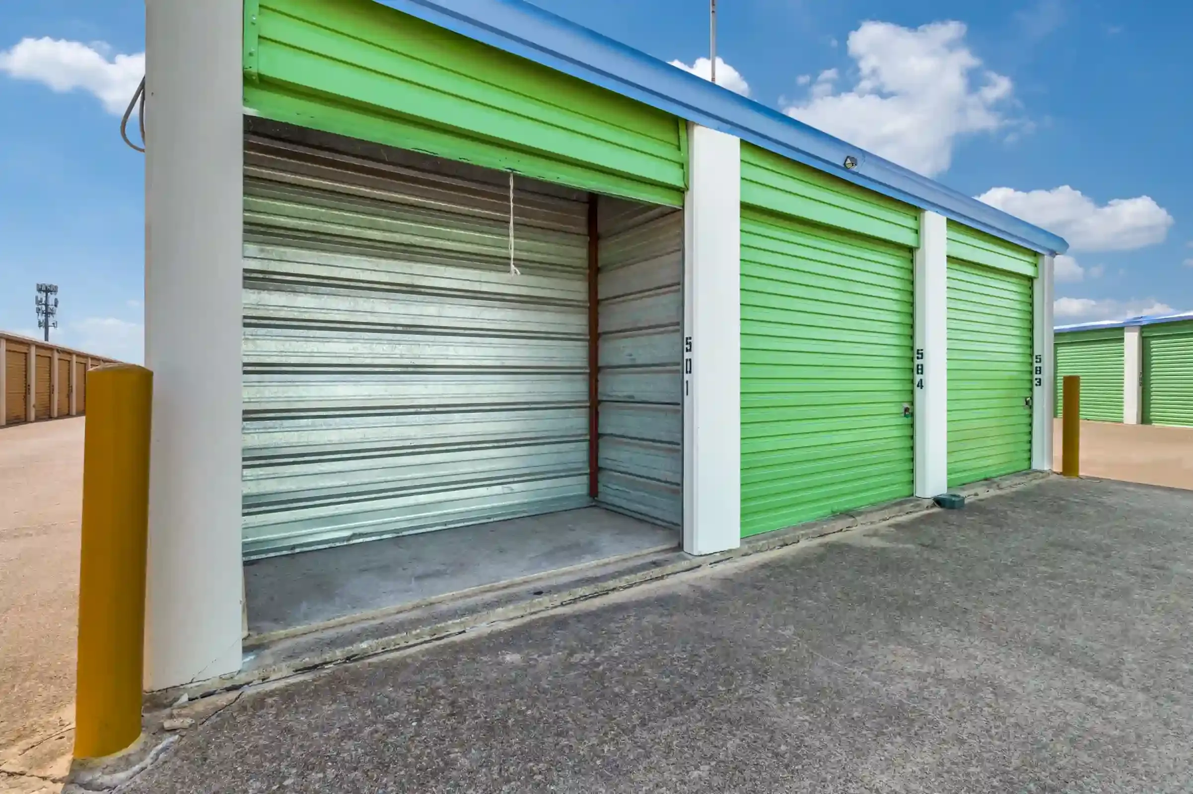 storage unit outside with door rolled up