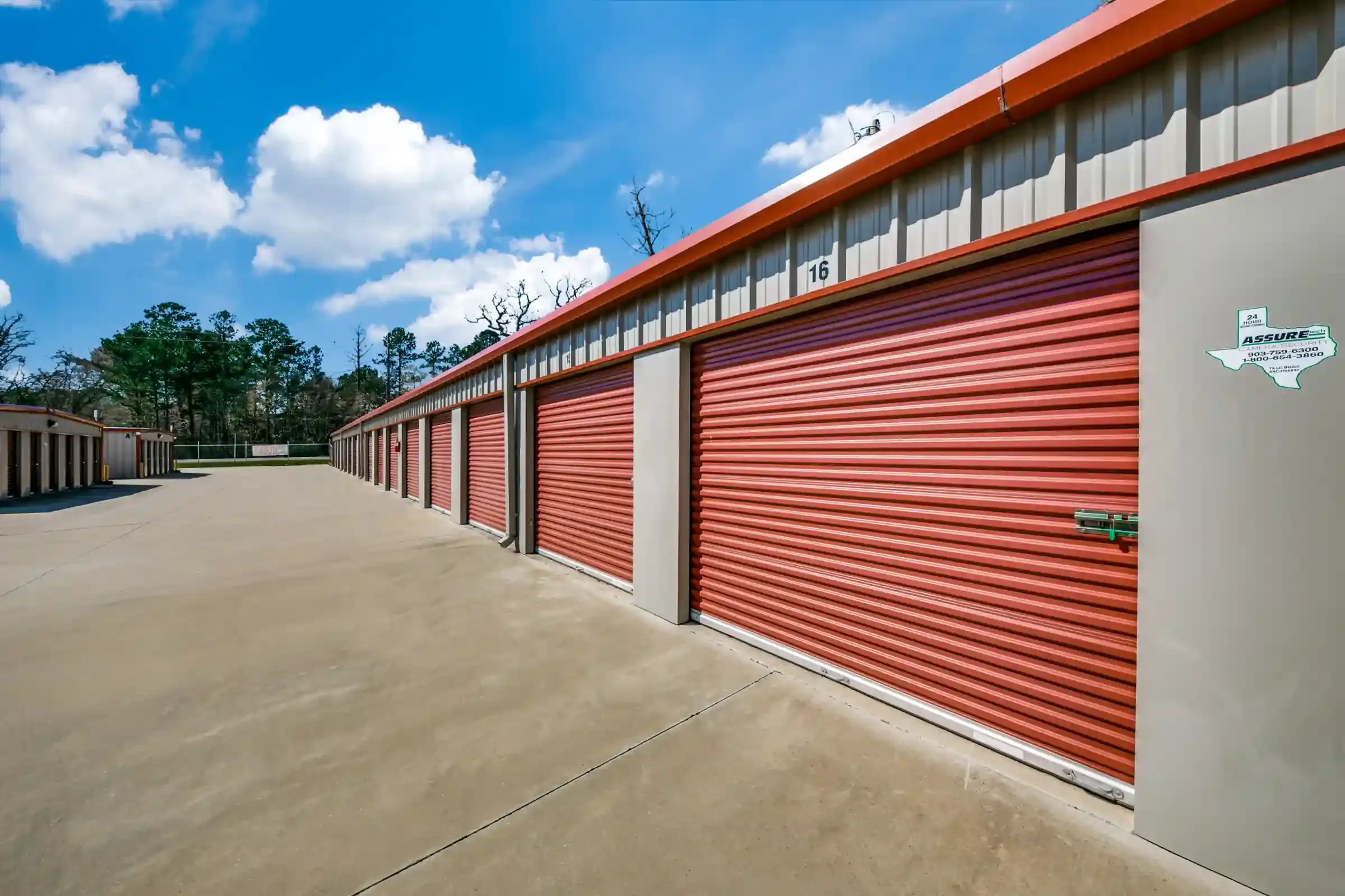 row of storage units with drive up access