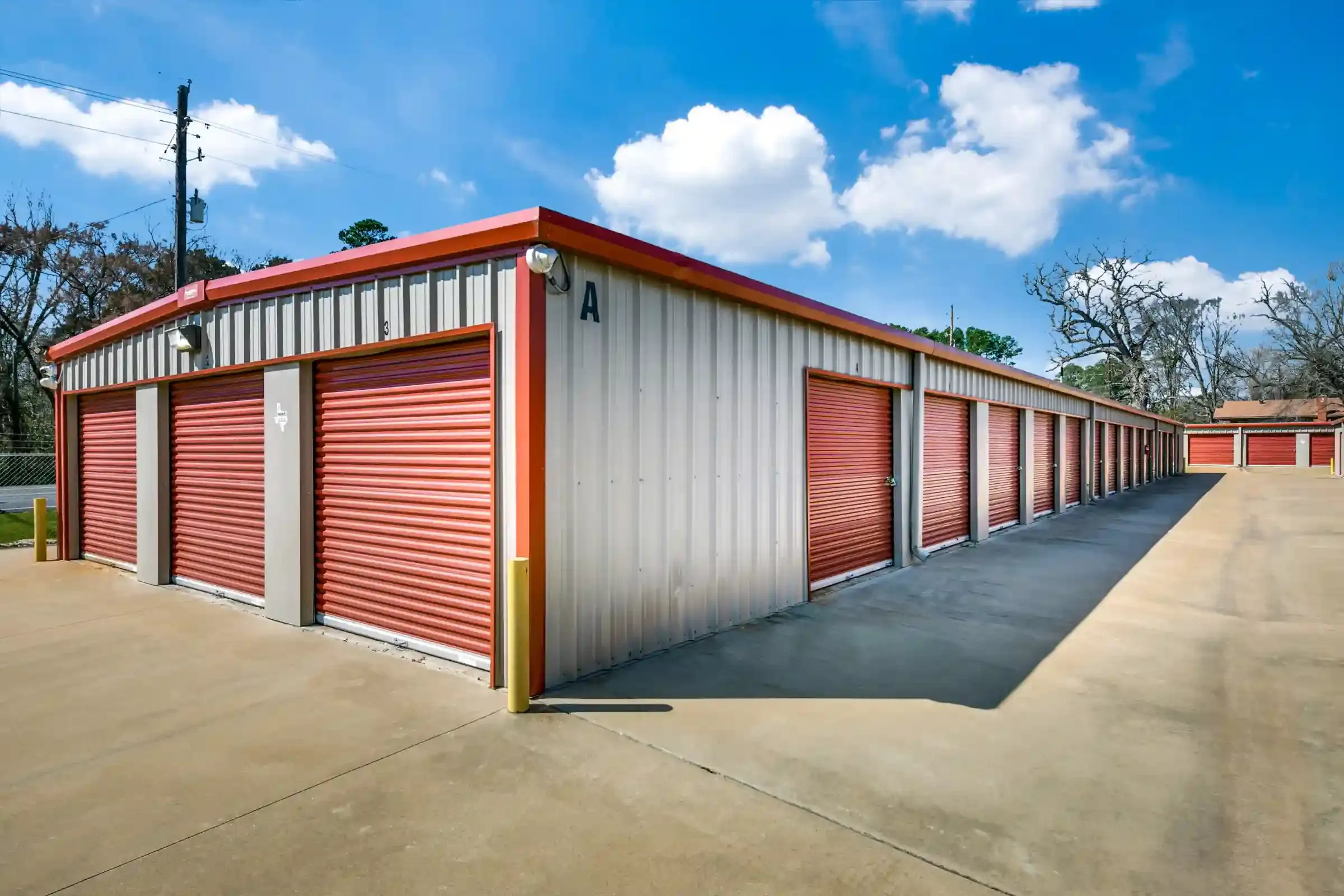 row of storage units with drive up access