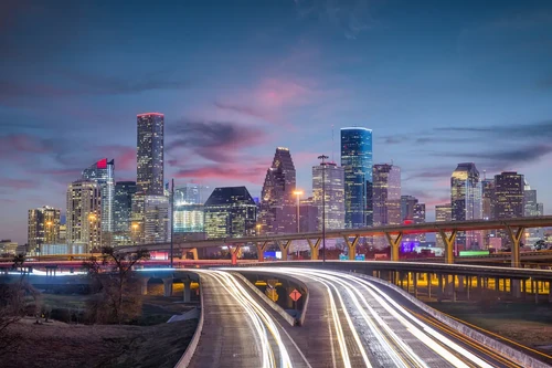 Houston skyline from a busy highway